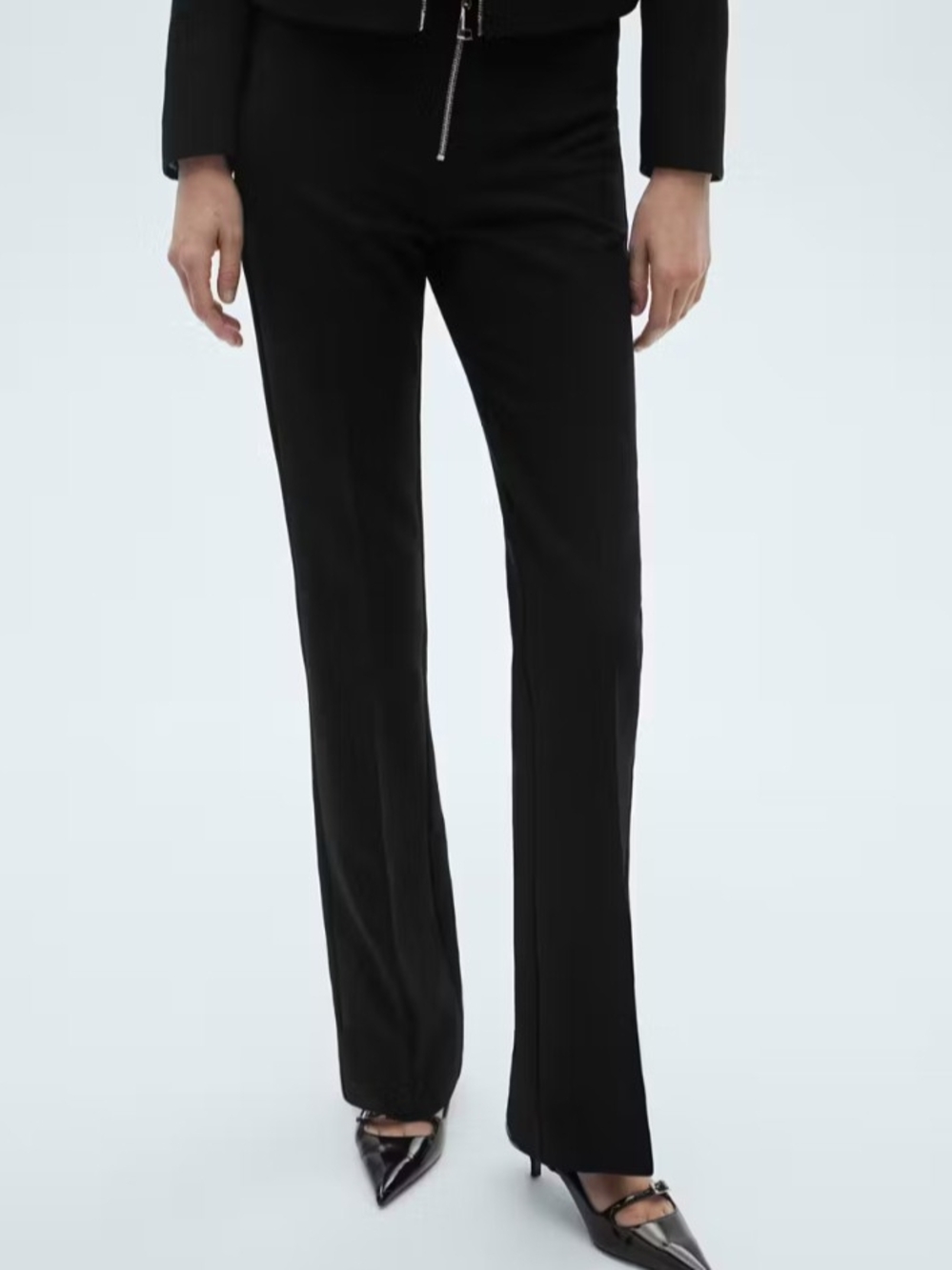 Mango Black Boot-Cut Pants with Front Zip
